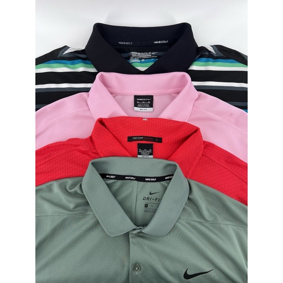 Lot Of 4 Nike Golf Shirts Mens XL Red Pink Green Black Striped Dri-Fit Polo - Picture 1 of 15